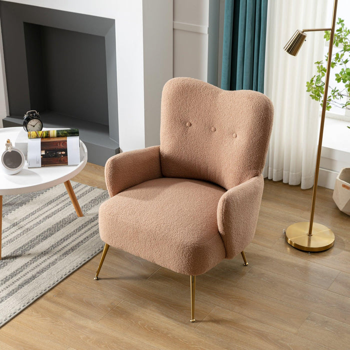 Cozy Teddy Fabric Arm Chair with Sloped High Back and Contemporary Metal Legs ,Espresso