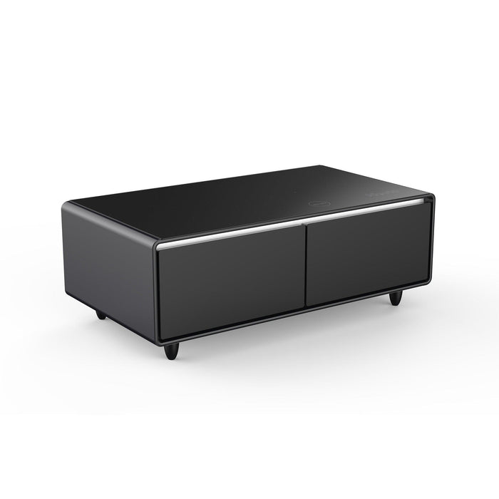 Modern Smart Coffee Table with Built-in Fridge, Bluetooth Speaker, Wireless Charging Module, Touch Control Panel, Power Socket, USB Interface, Outlet Protection, Atmosphere light, and More