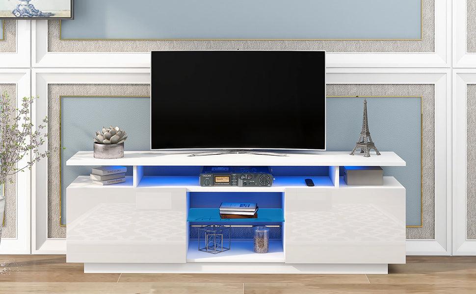 Modern TV Stand for TVs up to 65inches with LED lights, 16 Colors, for Livingroom, Bedroom, White