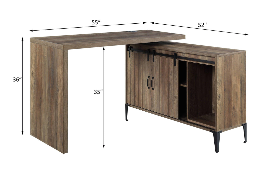 ACME Zakwani Writing Desk w/USB-Desk, Rustic Oak & Black Finish OF00154