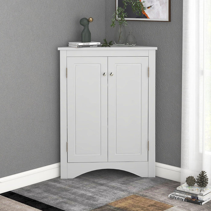 White Triangle BathroomStorage Cabinet with Adjustable Shelves, Freestanding Floor Cabinet for Home Kitchen