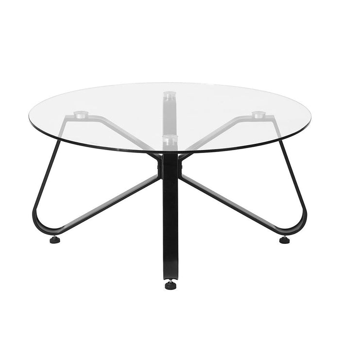 Round Coffee Table for Living Room, 31.5-inchModern Sofa Side End Table with Tempered Glass Top & Metal Legs, Accent Cocktail Tea Table, 31.5 x 31.5 x 15.6 inches, Black