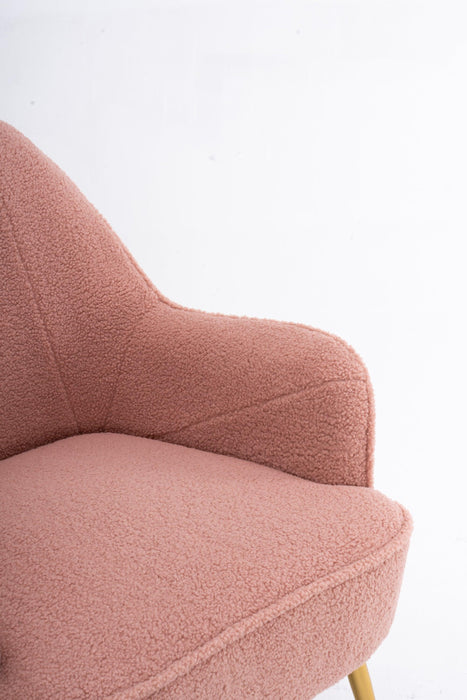 Modern Soft Teddy fabric Pink Ergonomics Accent Chair Living Room Chair Bedroom Chair Home Chair With Gold Legs And Adjustable Legs For Indoor Home