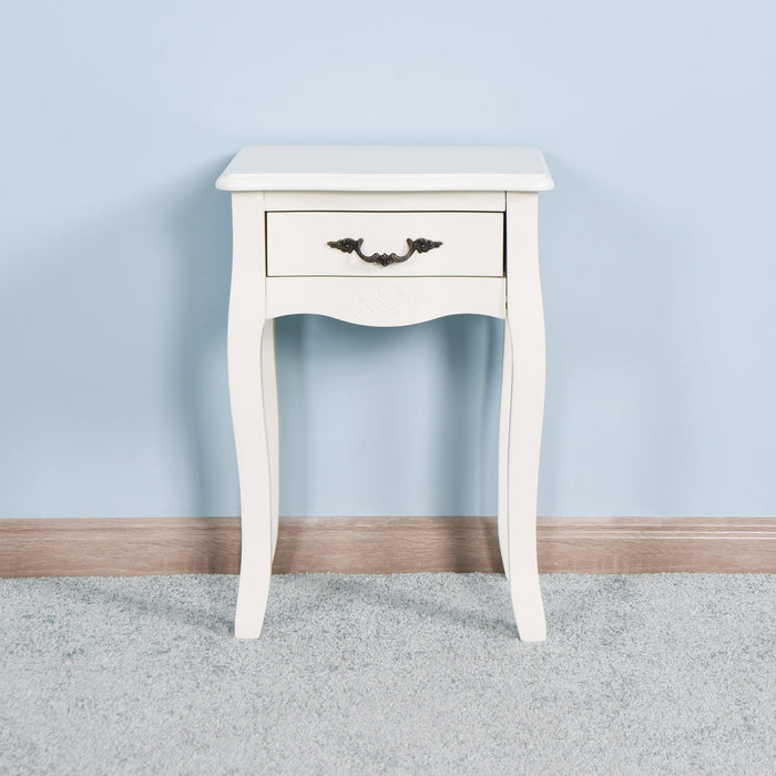 White Living Room Floor-standingStorage Table with a Drawer, 4 Curved Legs