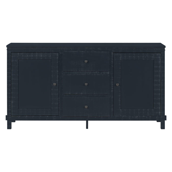 Retro Solid Wood Buffet Cabinet with 2Storage Cabinets, Adjustable Shelves and 3 Drawers for Living Room (Antique Black)