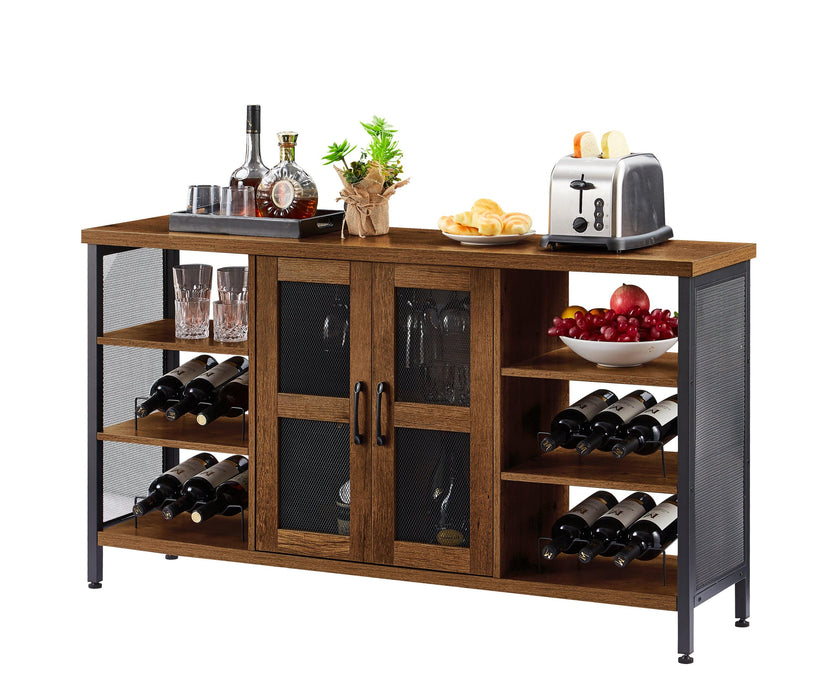 Industrial Wine Bar Cabinet, LiquorStorage Credenza, Sideboard with Wine Racks & Stemware Holder (Hazelnut Brown, 55.12''w x 13.78''d x 30.31' ' h)