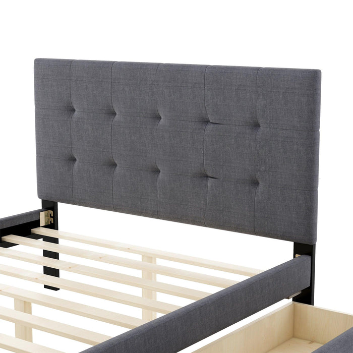 Queen Size Linen Upholstered Platform Bed With Headboard and Two Drawers,Gray