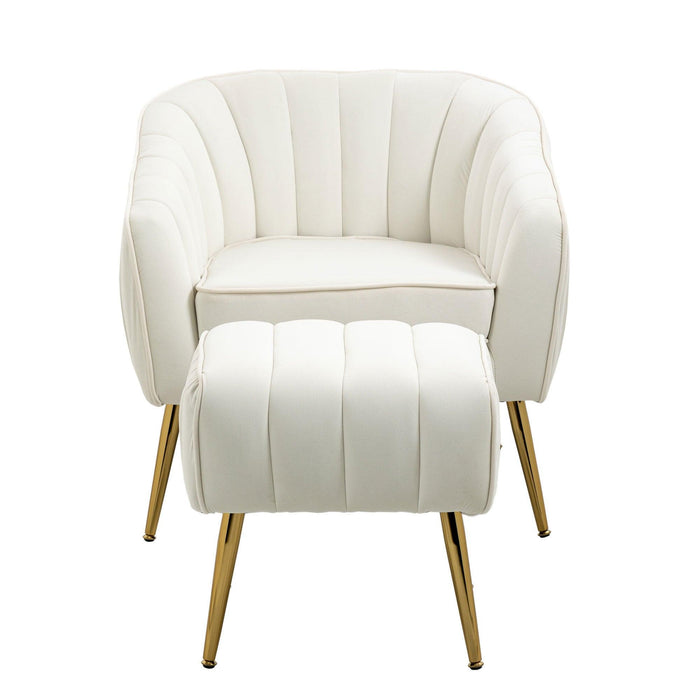 Velvet Accent Chair with Ottoman,Modern Tufted Barrel Chair Ottoman Set for Living Room Bedroom, Golden Finished, Beige