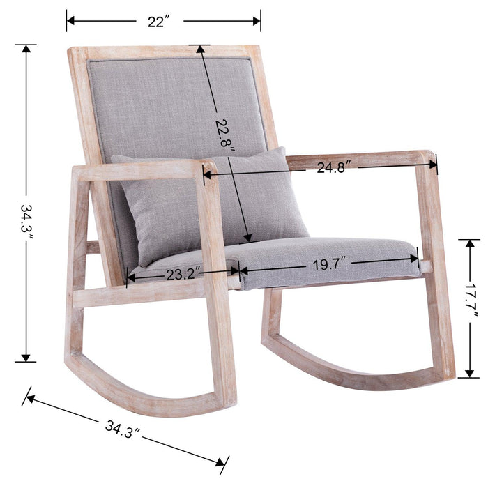 Solid wood linen fabric antique white wash painting rocking chair with  removable lumbar pillow