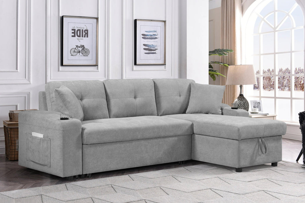 convertible corner sofa with armrestStorage, living room and apartment sectional sofa, right chaise longue and grey