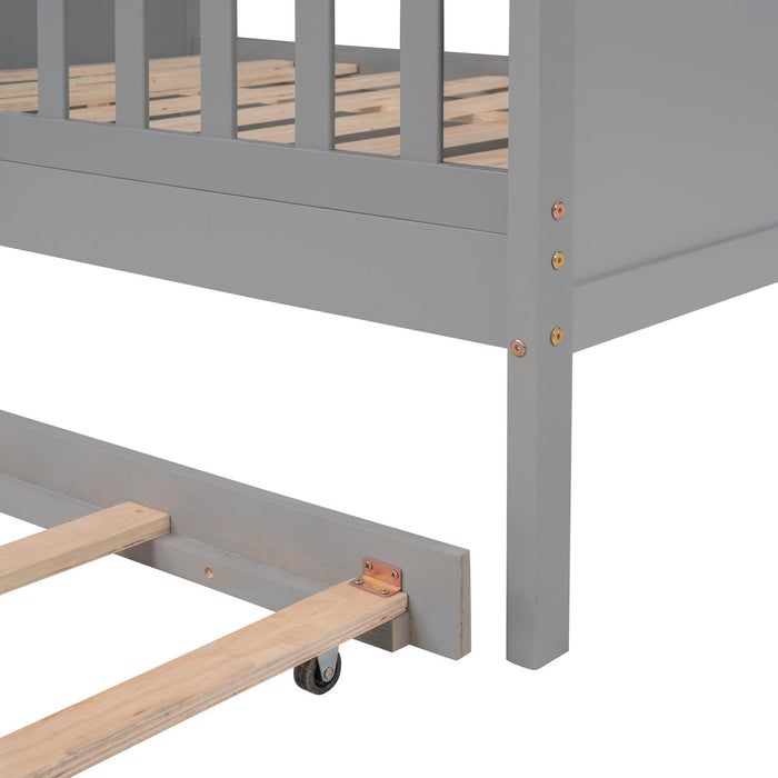 Full Size House Bed Wood Bed with  Twin Size Trundle ( Gray )