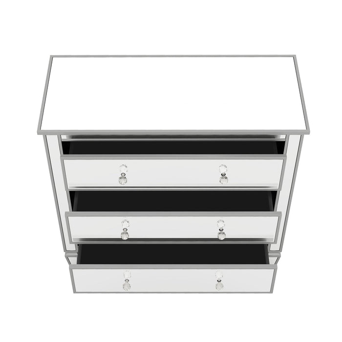 Elegant Mirrored Chest with 3 Drawers,Modern Silver FinishedStorage Cabinet for Living Room, Hallway, Entryway