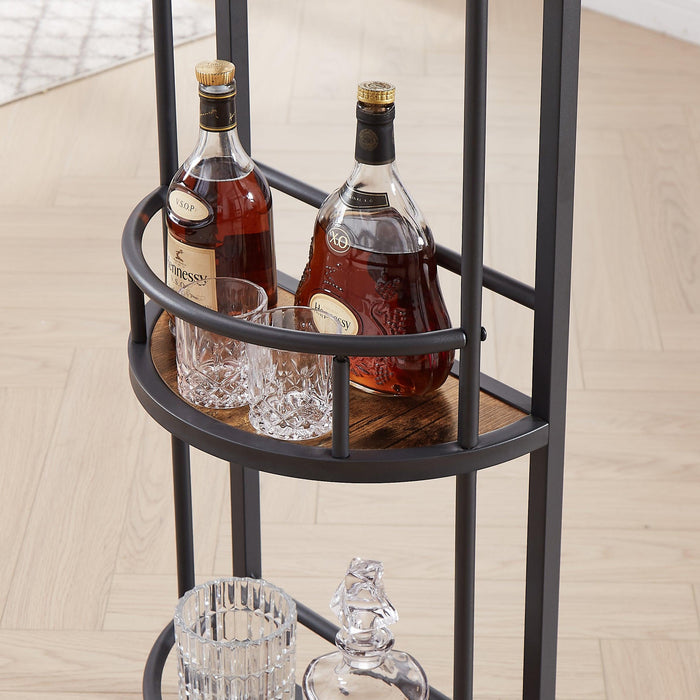 Bar table with bottle holder and glass holder, multifunctional high bar table, can hold 8 bottles of wine and 9 glasses, with sideStorage.(Rustic Brown,53.3’’w x 15.75’’d x 36.4’’h)