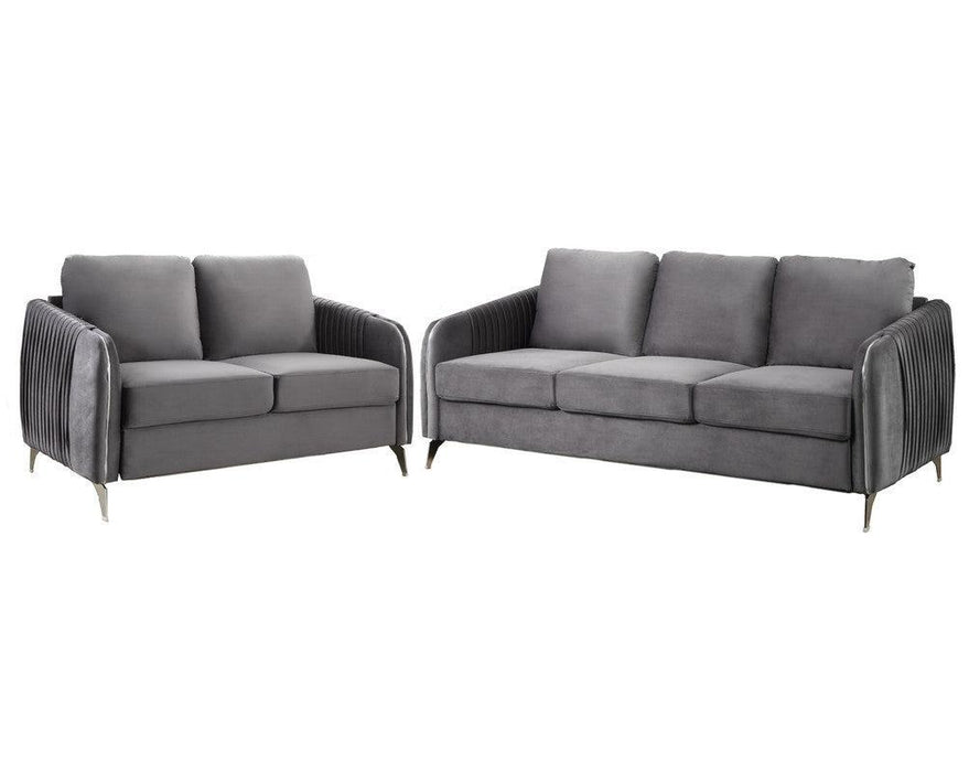 Hathaway Gray Velvet Fabric Sofa Loveseat Living Room Set