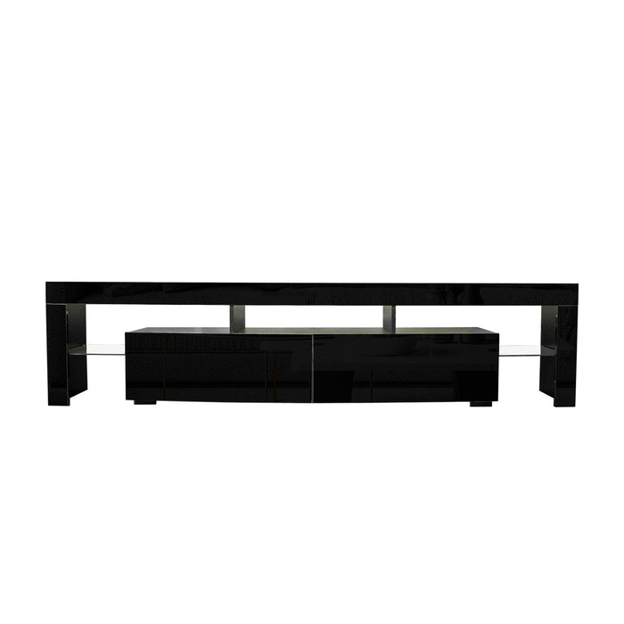 Modern gloss black TV Stand for 80 inch TV , 20 Colors LED TV Stand w/Remote Control Lights