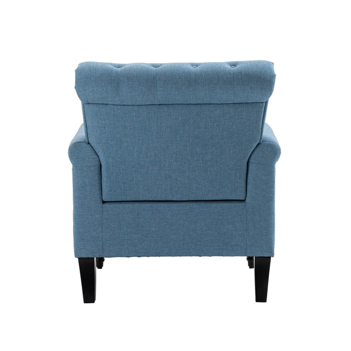 Mid-CenturyModern Accent Chair, Linen Armchair w/Tufted Back/Wood Legs, Upholstered Lounge Arm Chair Single Sofa for Living Room Bedroom,Light Blue