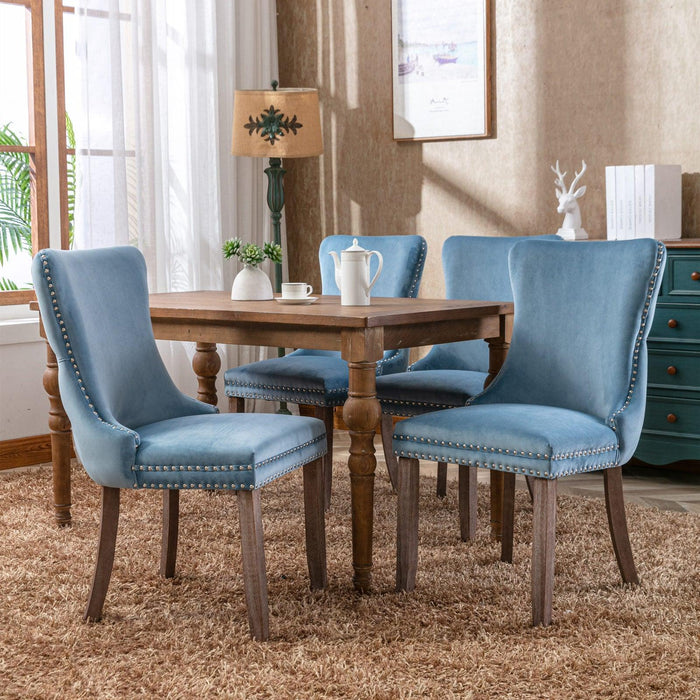 Cream Upholstered Wing-Back Dining Chair with Backstitching Nailhead Trim and Solid Wood Legs,Set of 2, Light Blue