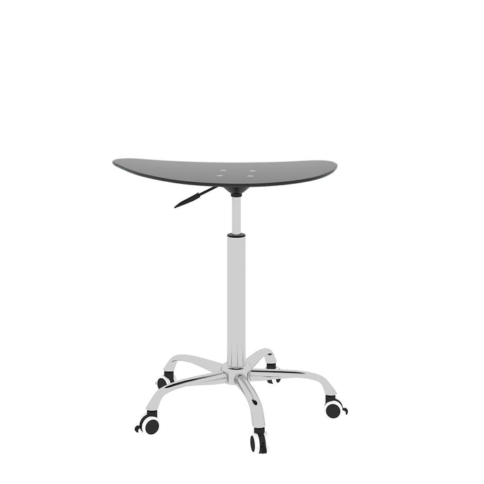 Adjustable Height Black Tempered Glass Table Desk Table with Lockable Wheels(Adjustable Range 24.2 "~32.7 ")