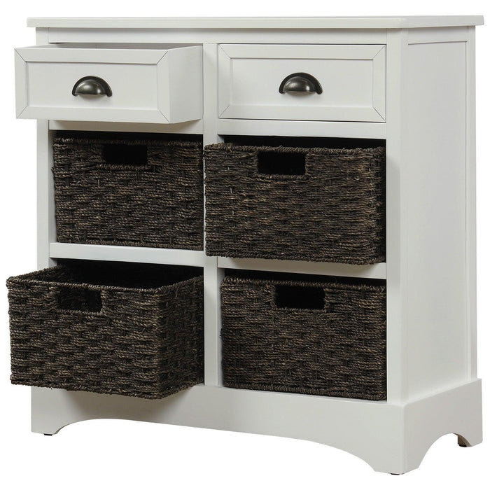 RusticStorage Cabinet with Two Drawers and Four  Classic Rattan Basket for Dining Room/Living Room (White)