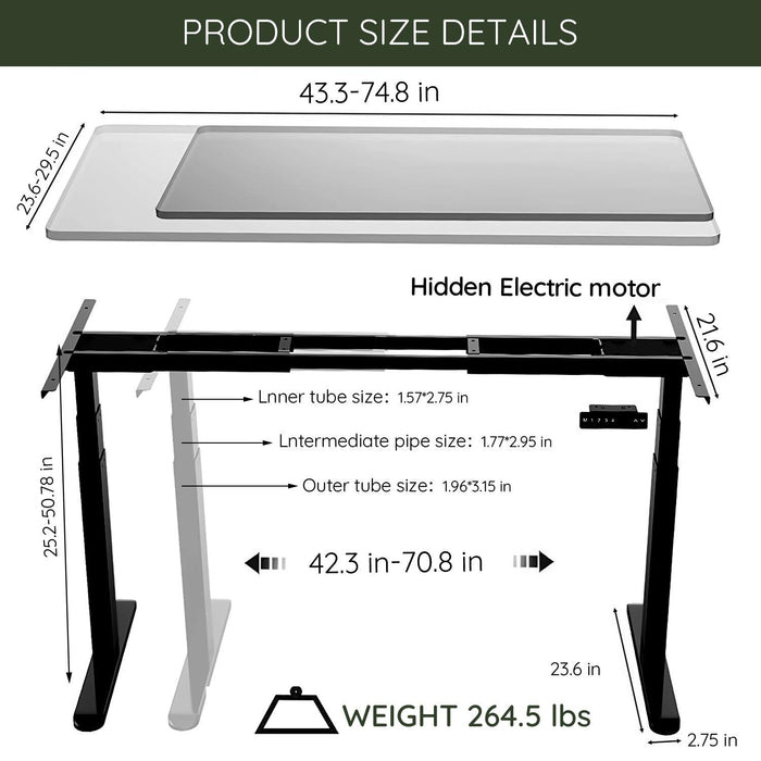 Electric Stand up Desk Frame - ErGear Height Adjustable Table Legs Sit Stand Desk Frame Up to  Ergonomic Standing Desk Base Workstation Frame Only