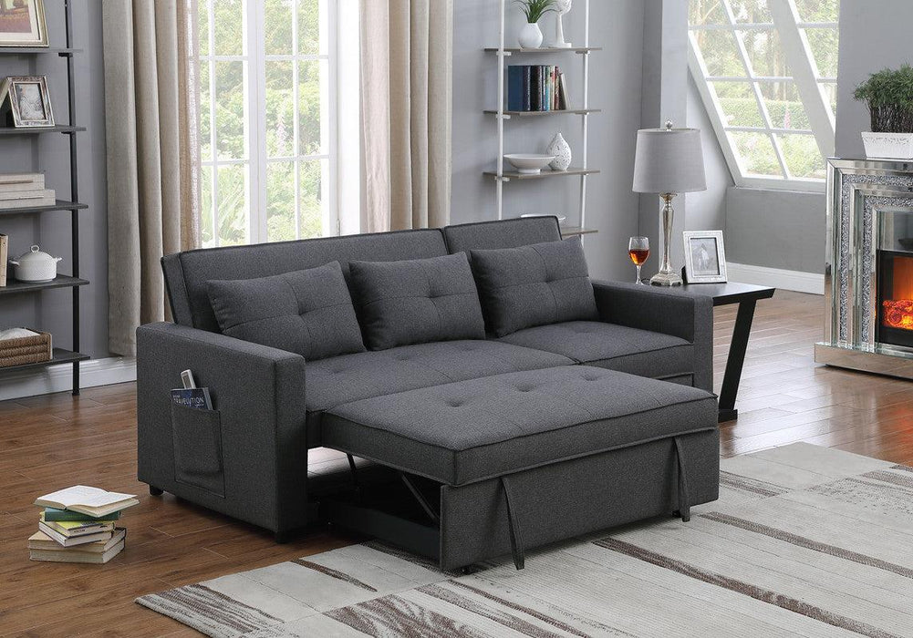 Zoey Dark Gray Linen Convertible Sleeper Sofa with Side Pocket