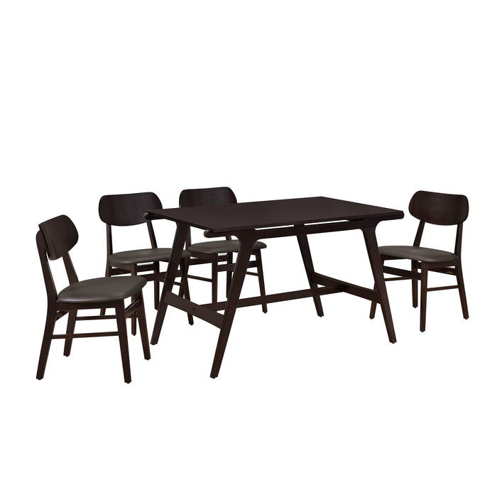 5-Piece Mid-Century Style Dining Table Set Kitchen Table with 4 Faux Leather Dining Chairs (Wenge)