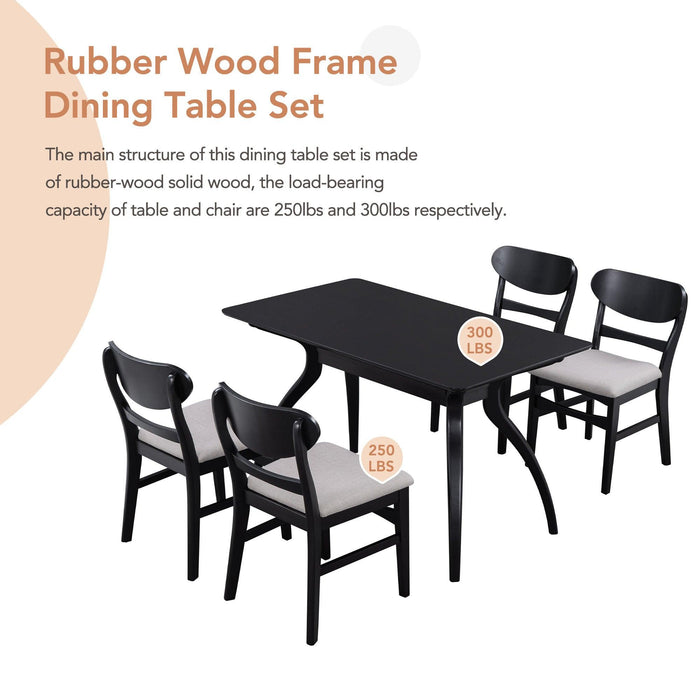 Elegant Rubber Wood Frame Dining Table Set with Special-shape LegsStorage Space MDF Board Tabletop Soft Cushion Chairs (Espresso)