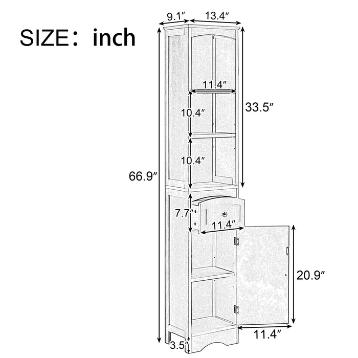 Tall Bathroom Cabinet, FreestandingStorage Cabinet with Drawer, MDF Board, Adjustable Shelf, White