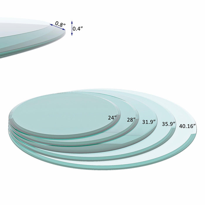 36" Inch Round Tempered Glass Table Top Clear Glass 2/5" Inch Thick Beveled Polished Edge