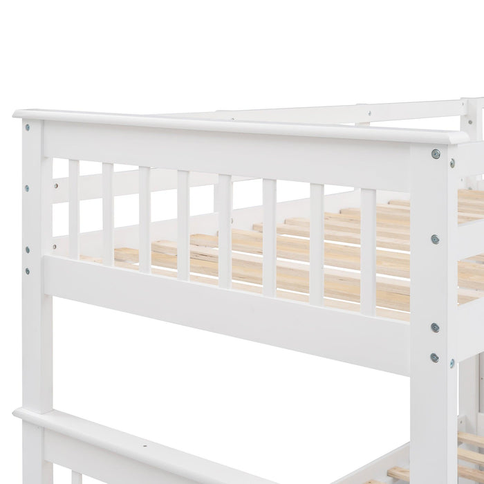 Twin over Full Bunk Bed with Twin size Trundle,Storage Staircase and Guard Rail - White