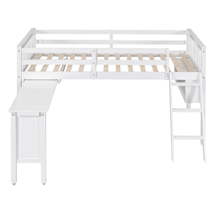 Twin Size Loft Bed With Removable Desk and Cabinet, White