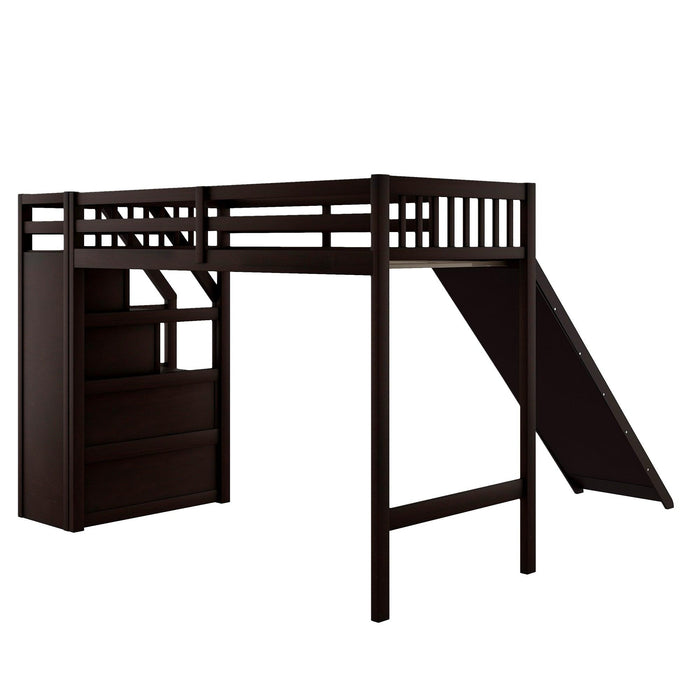 Twin Size Loft Bed withStorage and Slide, Espresso