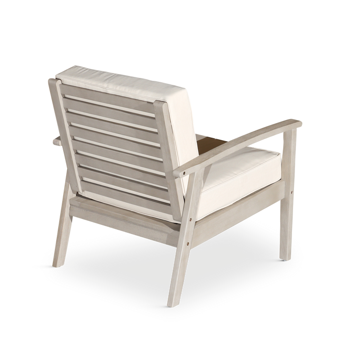 Deep Seat Eucalyptus Chair, Driftwood Gray Finish, Sand Cushions