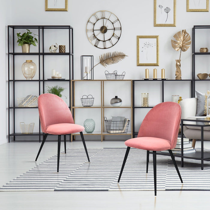 Dining Chair, Pink Velvet, Metal Black legs, Set of 2 Side Chairs