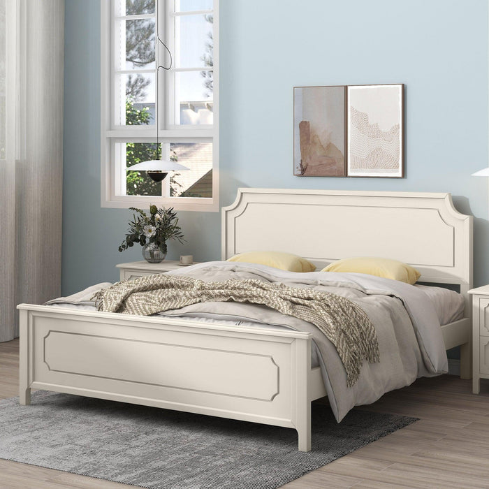 6 Pieces Bedroom Sets Milky White Solid Rubber Wood King Size Platform Bed with Nightstand*2, Chest, Mirror and Dresser