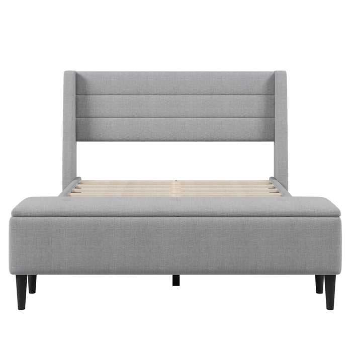 3 Pieces Gray Queen UpholsteredStorage Bed Frame withStorage Ottoman Bench and Two Nightstands