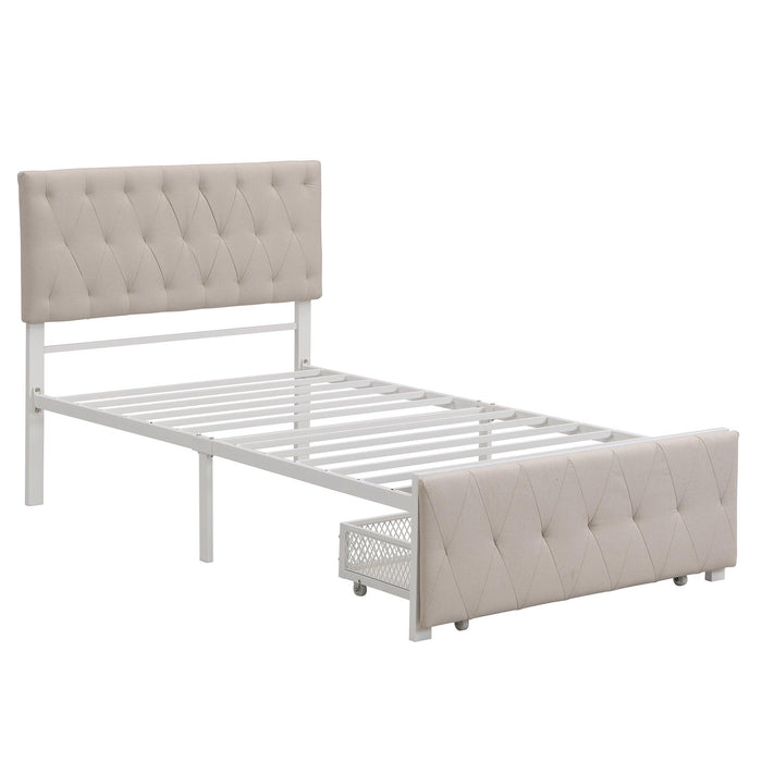 Twin SizeStorage Bed Metal Platform Bed with a Big Drawer - Beige