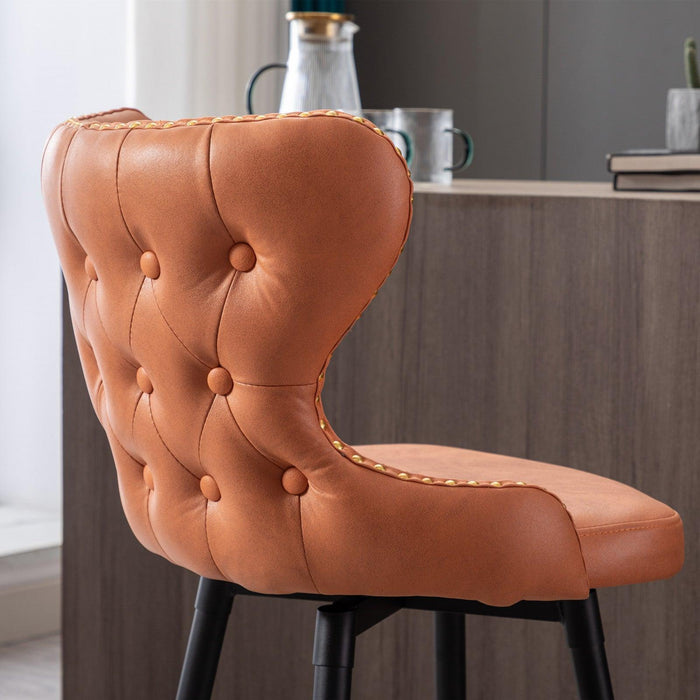 Counter Height 25"Modern Leathaire Fabric bar chairs,180° Swivel Bar Stool Chair for Kitchen,Tufted Gold Nailhead Trim Bar Stools with Metal Legs,Set of 2 (Orange)