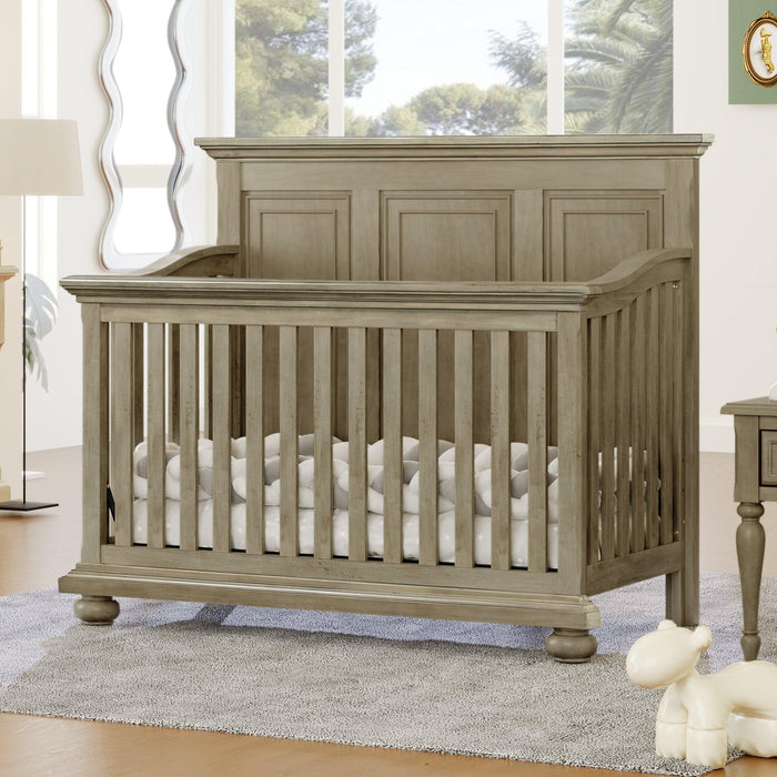 3 Pieces Nursery Sets Traditional Farmhouse Style 4-in-1 Convertible Crib +Dresser with Changing Topper, Stone Gray