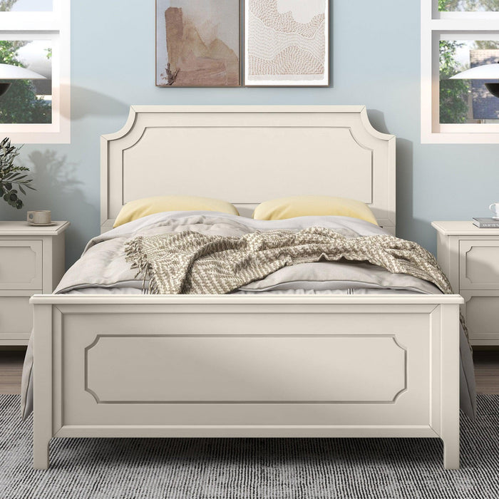 6 Pieces Bedroom Sets Milky White Solid Rubber Wood Full Size Platform Bed with Nightstand*2, Chest, Mirror and Dresser