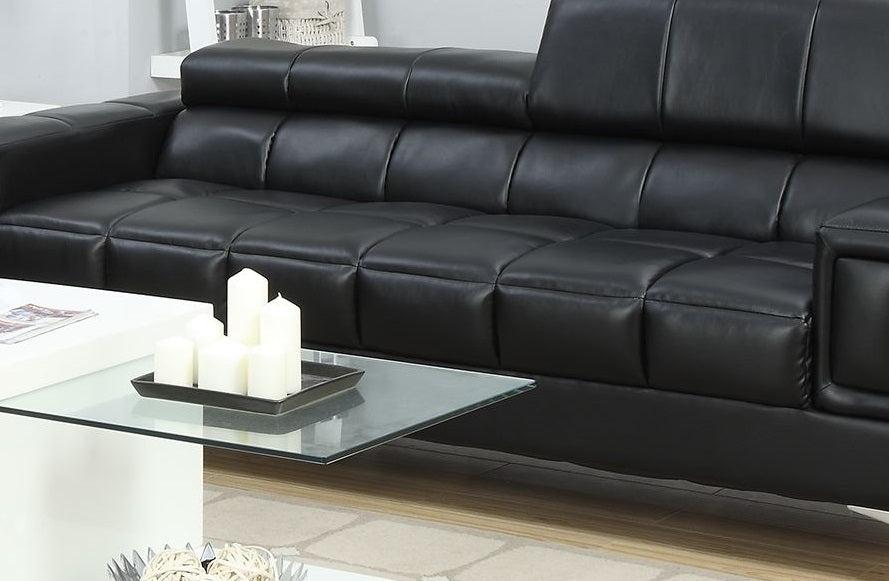 Black Faux Leather Living Room 2pc Sofa set Sofa And Loveseat Furniture Couch Unique Design Metal Legs Adjustable Headrest