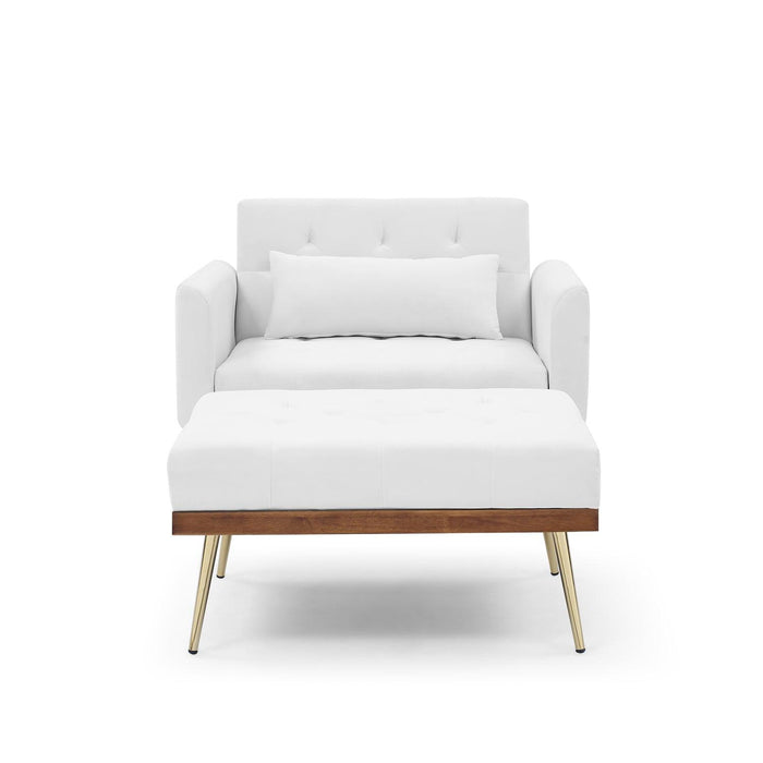 Recline Sofa Chair with Ottoman, Two Arm Pocket and Wood Frame include 1 Pillow, White (40.5”x33”x32”)