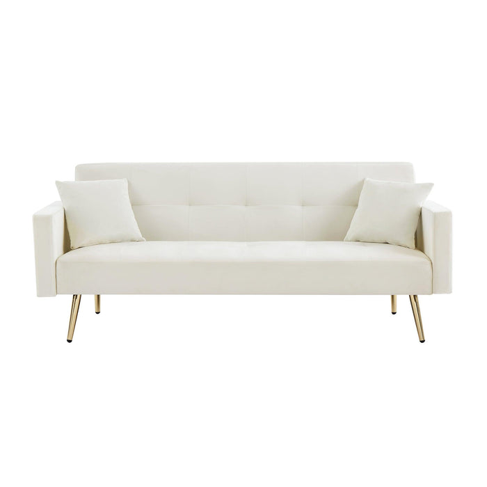 Cream White Velvet  Convertible Folding Futon Sofa Bed , Sleeper Sofa Couch for Compact Living Space.