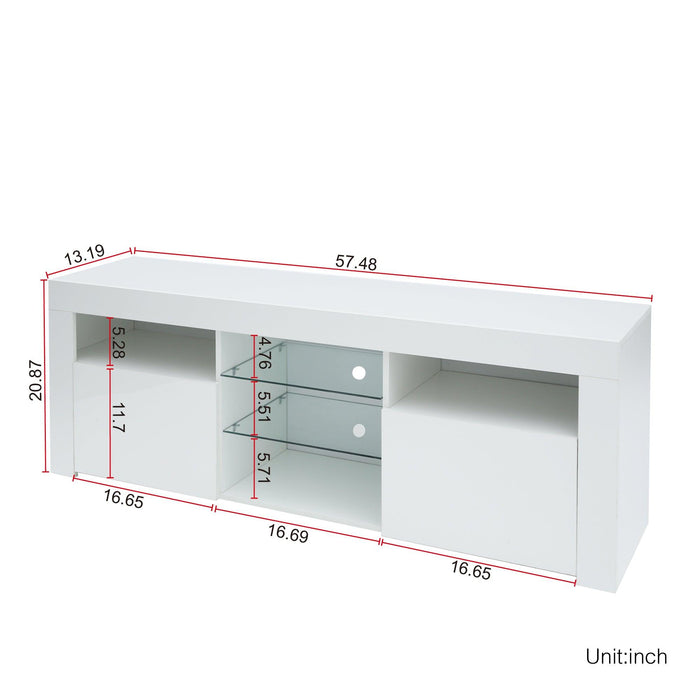 145Modern 57" TV Stand Matte Body High Gloss Fronts with 16 Color LEDs