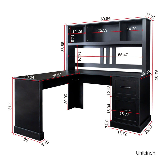 Home Office Computer Desk with Hutch, Antiqued Black finish