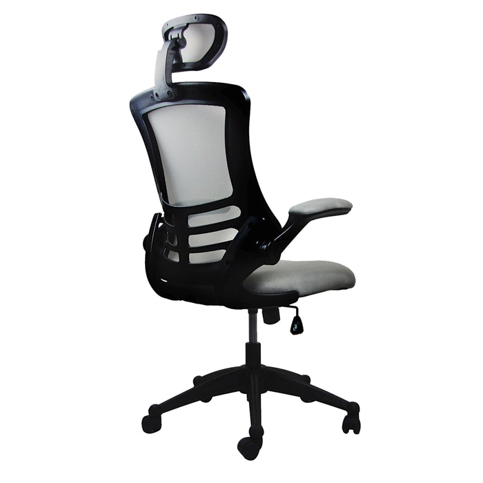 Techni MobiliModern High-Back Mesh Executive Office Chair with Headrest and Flip-Up Arms, Silver Grey