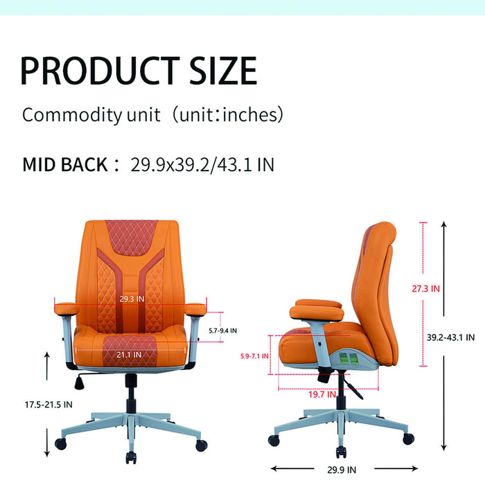 Office Desk Chair, Air Cushion Mid Back Ergonomic Managerial Executive Chairs, Headrest and Lumbar Support Desk Chairs with Wheels and Armrest, Orange/Dark Orange