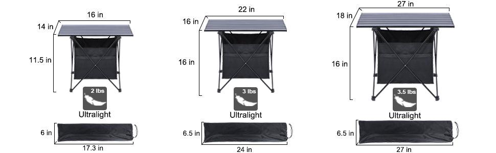 Portable Folding Aluminum Alloy Table with High-CapacityStorage and Carry Bag for Camping, Traveling, Hiking, Fishing, Beach, BBQ, Medium, Black