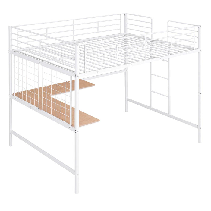 Full Metal Loft Bed with Desk and Metal Grid, White