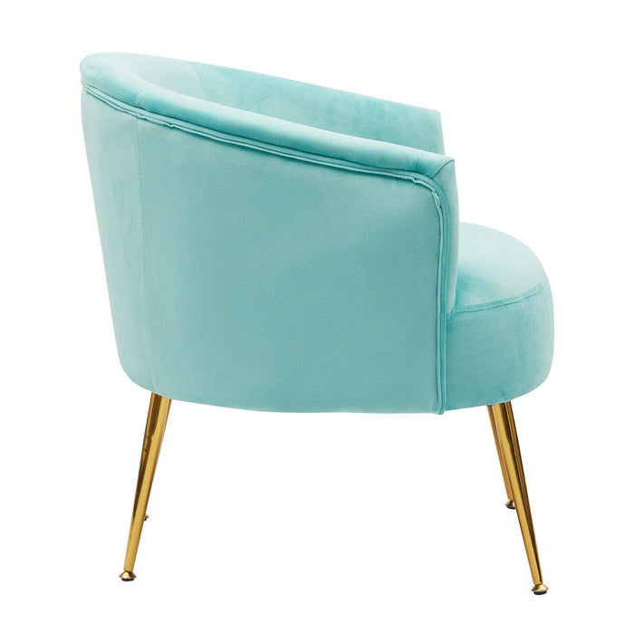 Velvet Accent Armchair Tub Chair With Gold Metal Legs, Cyan Blue